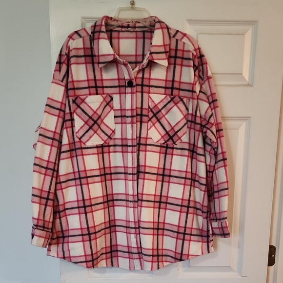 Maurices Tops - Maurices Pink Wilder Plaid Fleece Shacket
